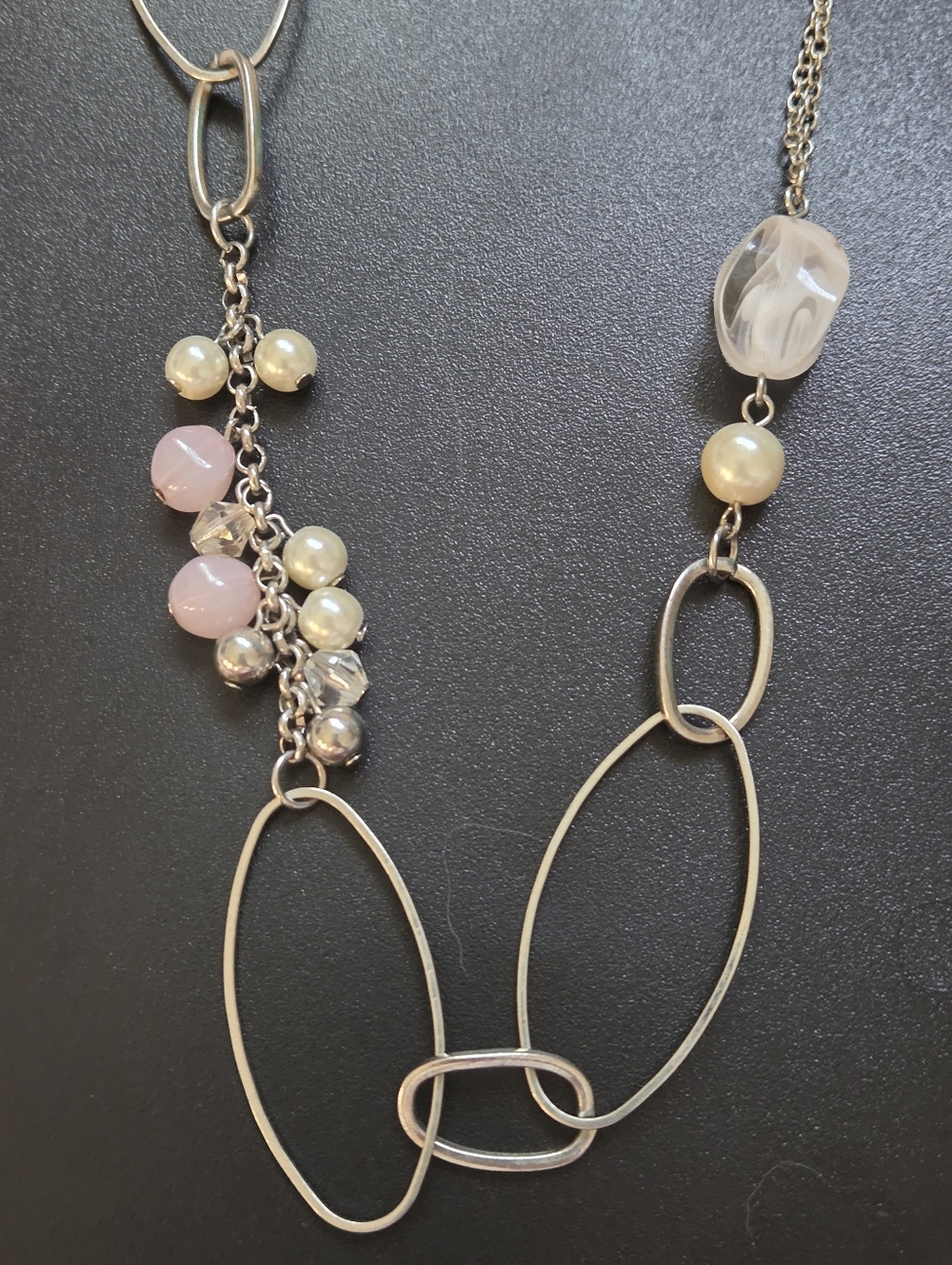 Elegant Silver Necklace with White Stones and Pink Accents